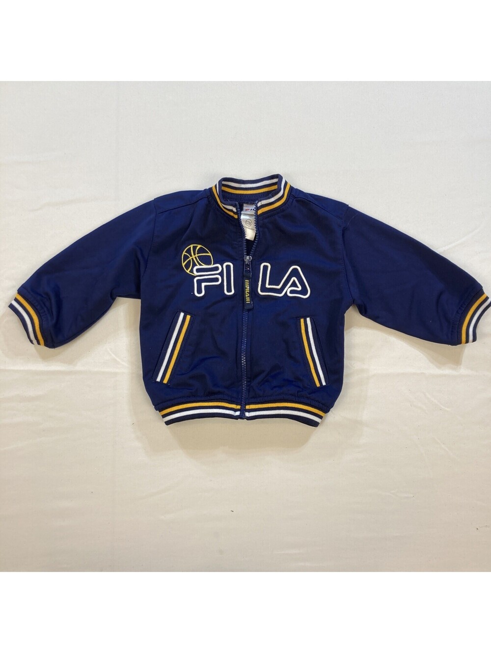 Fila Infant Boys Size 12 Month Navy Blue Accent Stipes Track Full Zip Jacket EUC